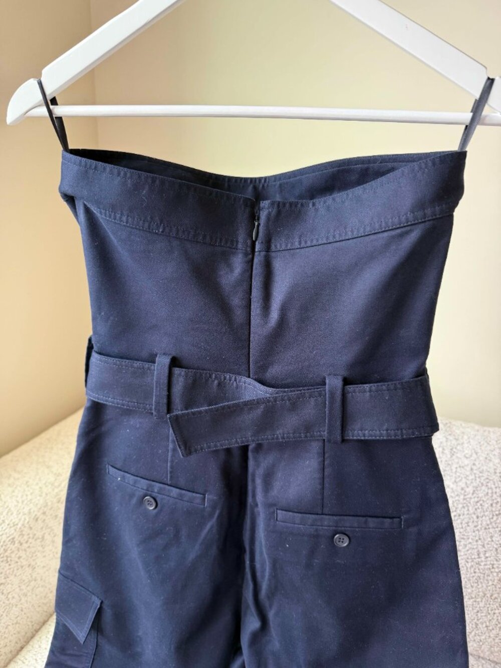 REISS Navy Lois Bandeau Belted Wide Leg Jumpsuit Size US 4 / UK 8 - Picture 12 of 16
